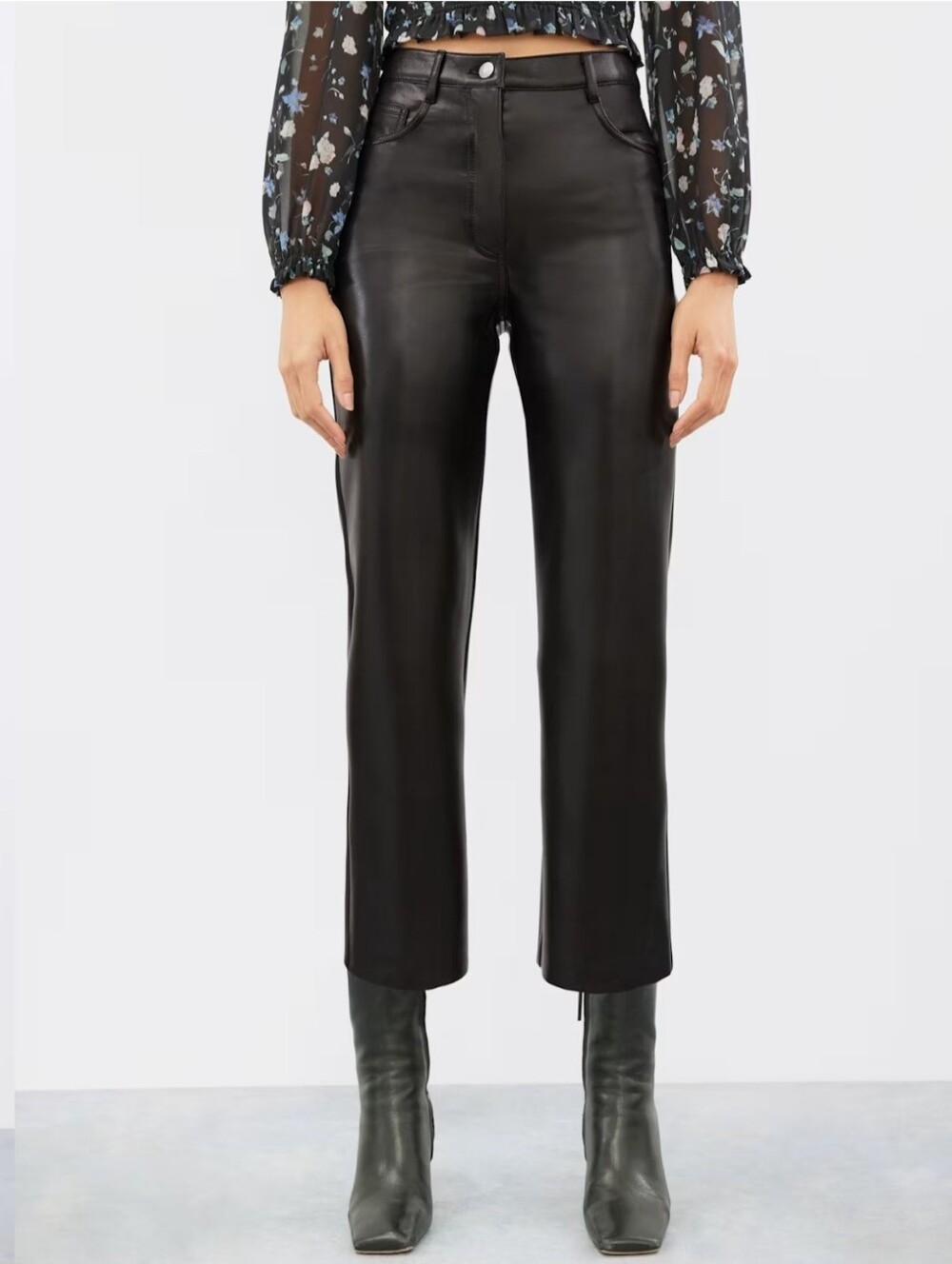 Wilfred Black Faux Leather Pants with Branded Button